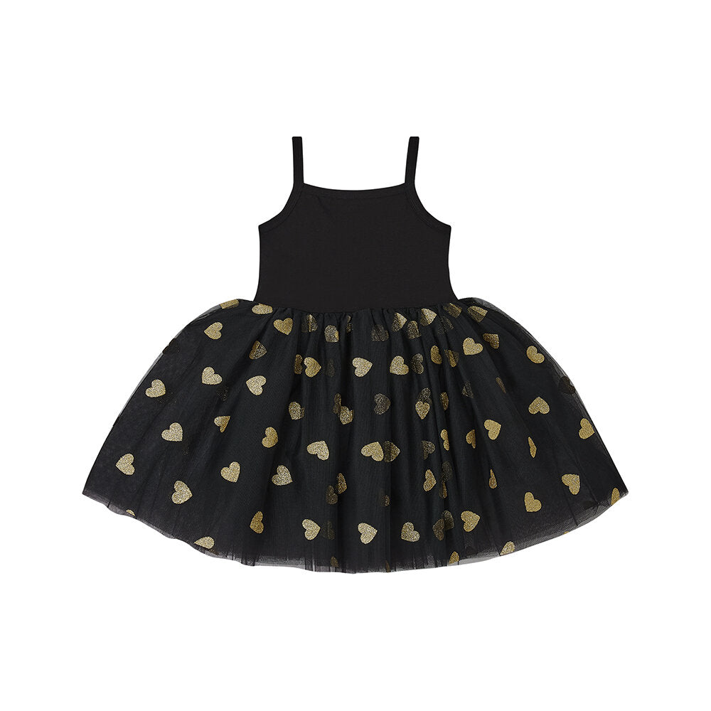 Bob + Blossom Black & Gold Glitter Heart Dress Rockahula Kids Bob + Blossom Black & Gold Glitter Heart Dress Rockahula Kids