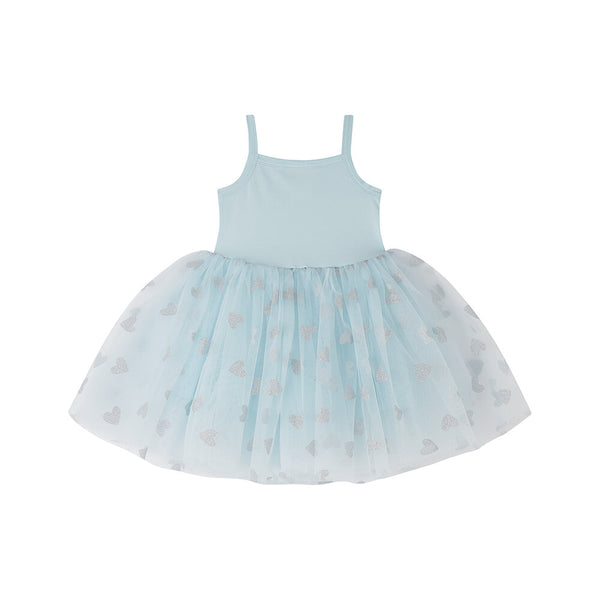 Bob + Blossom Sky Blue & Silver Glitter Heart Dress