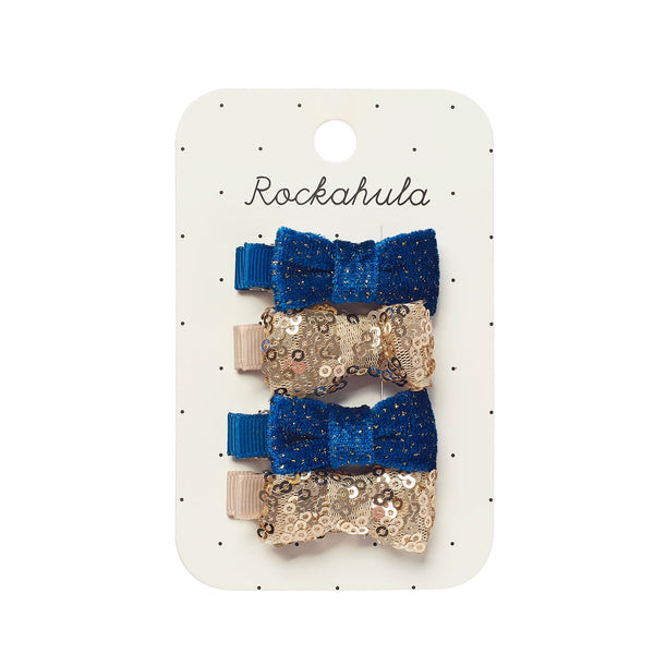 Sequin and Velvet Mini Bow Clip Set