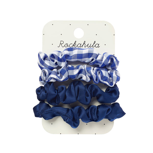 School Check and Satin Scrunchie Set Blue