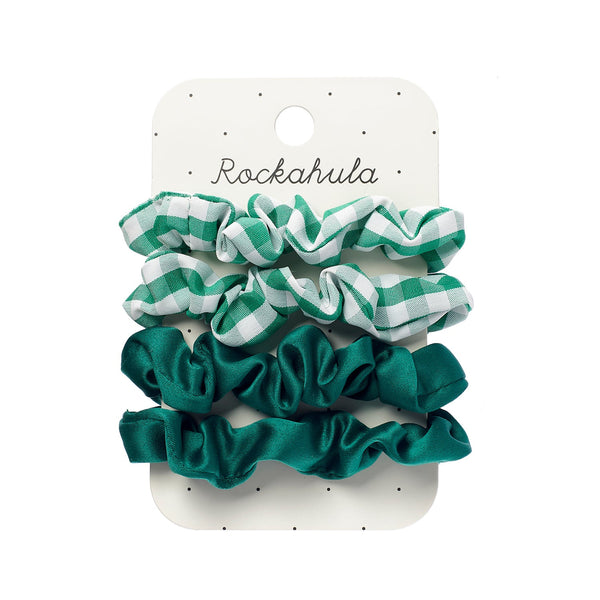 School Check and Satin Scrunchie Set Green