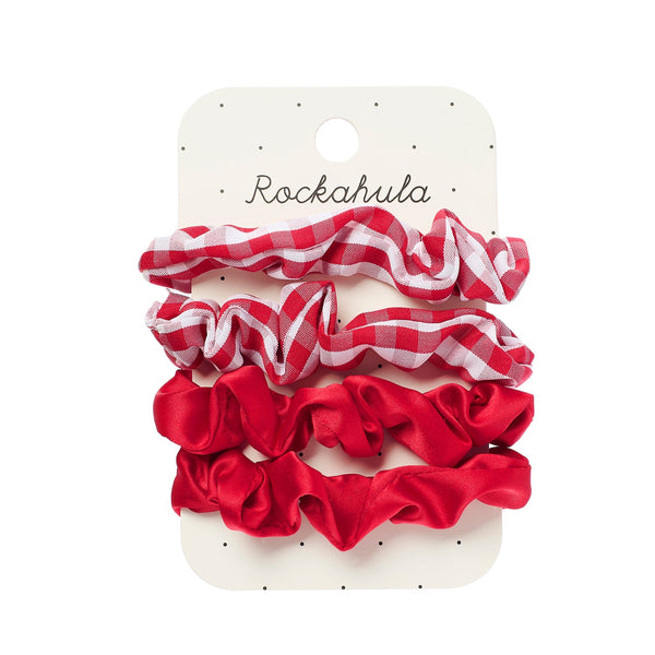 School Check and Satin Scrunchie Set Red