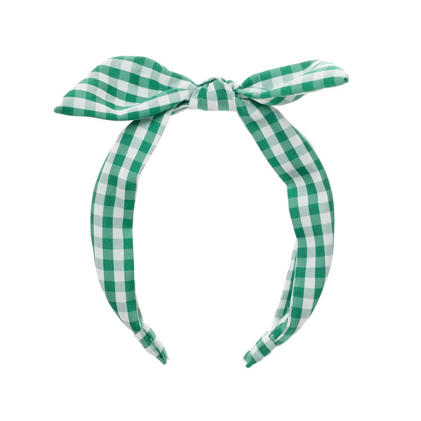 School Gingham Tie Headband Green