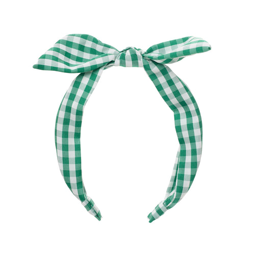 School Gingham Tie Headband Green