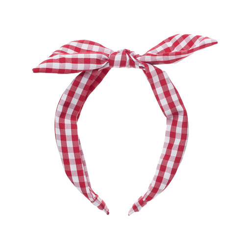 School Gingham Tie Headband Red
