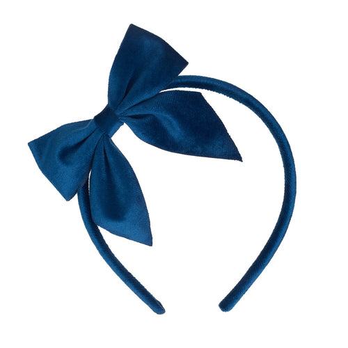 Velvet Bow Headband Blue