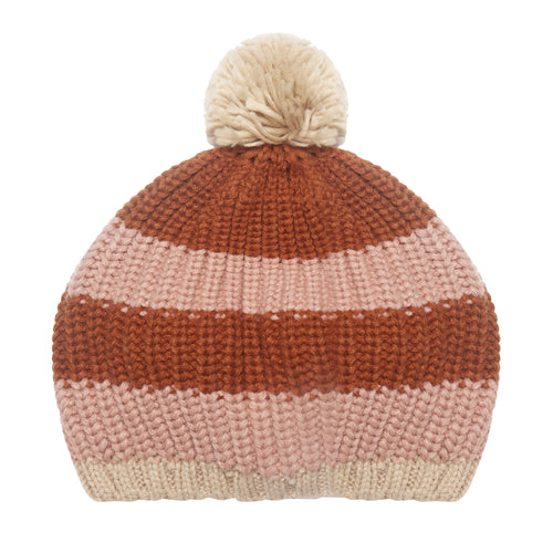 Cosy Striped Knitted Beret Pink