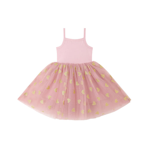 Bob + Blossom Vintage Pink with Gold Glitter Hearts Dress