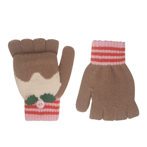 Christmas Pudding Knitted Gloves